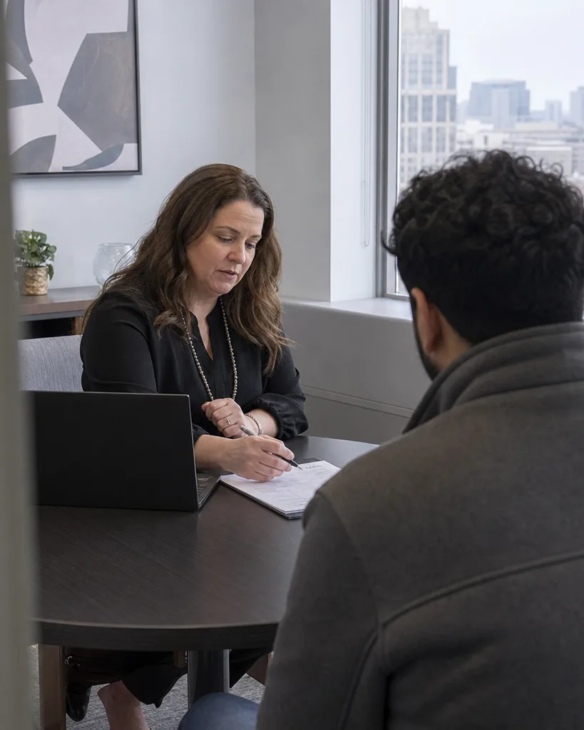 A recruiter interviewing a candidate